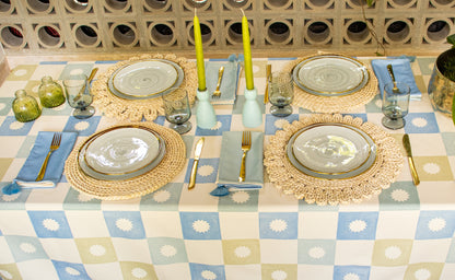 Grid Blue Tablecloth