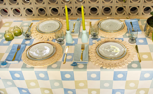 Grid Blue Tablecloth