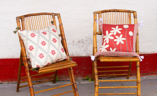 Red Magnolia & Tiles Pillow Cover