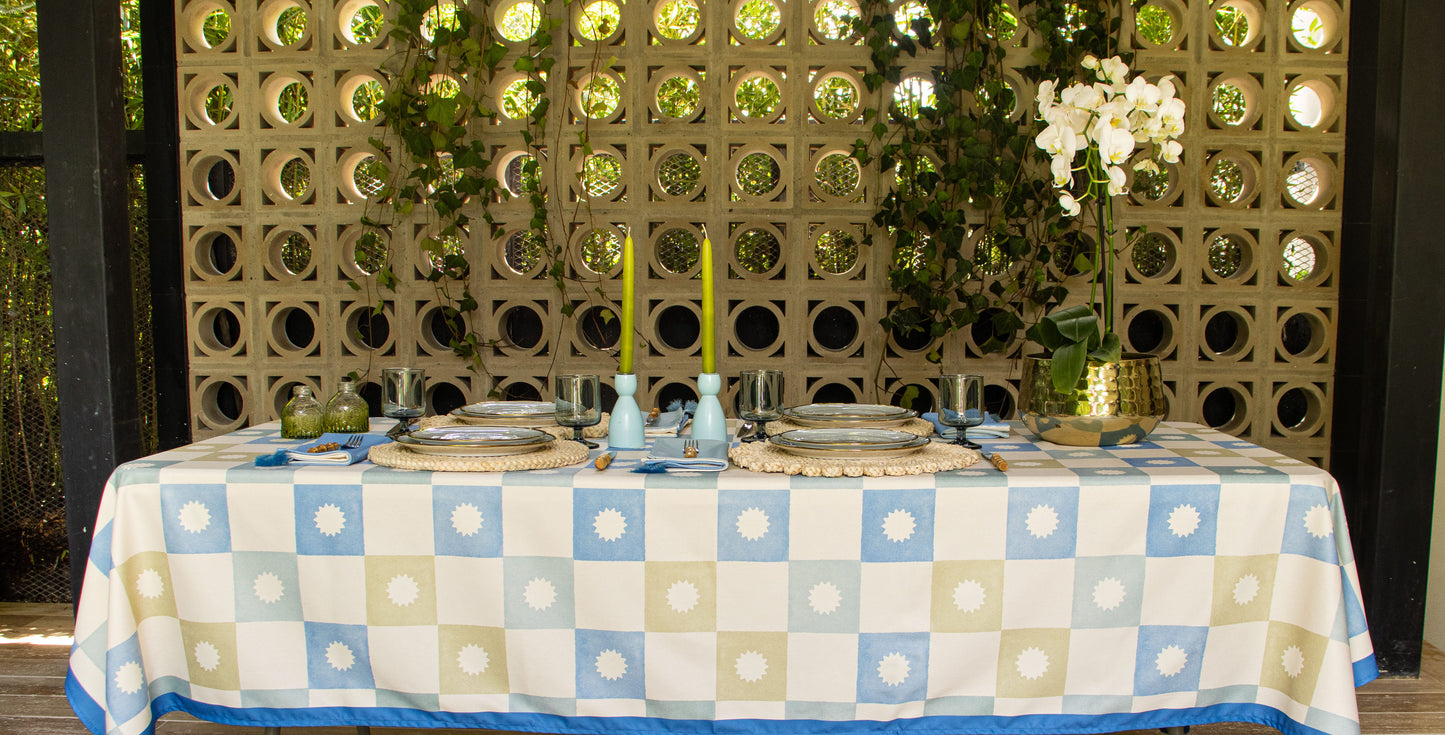 Grid Blue Tablecloth