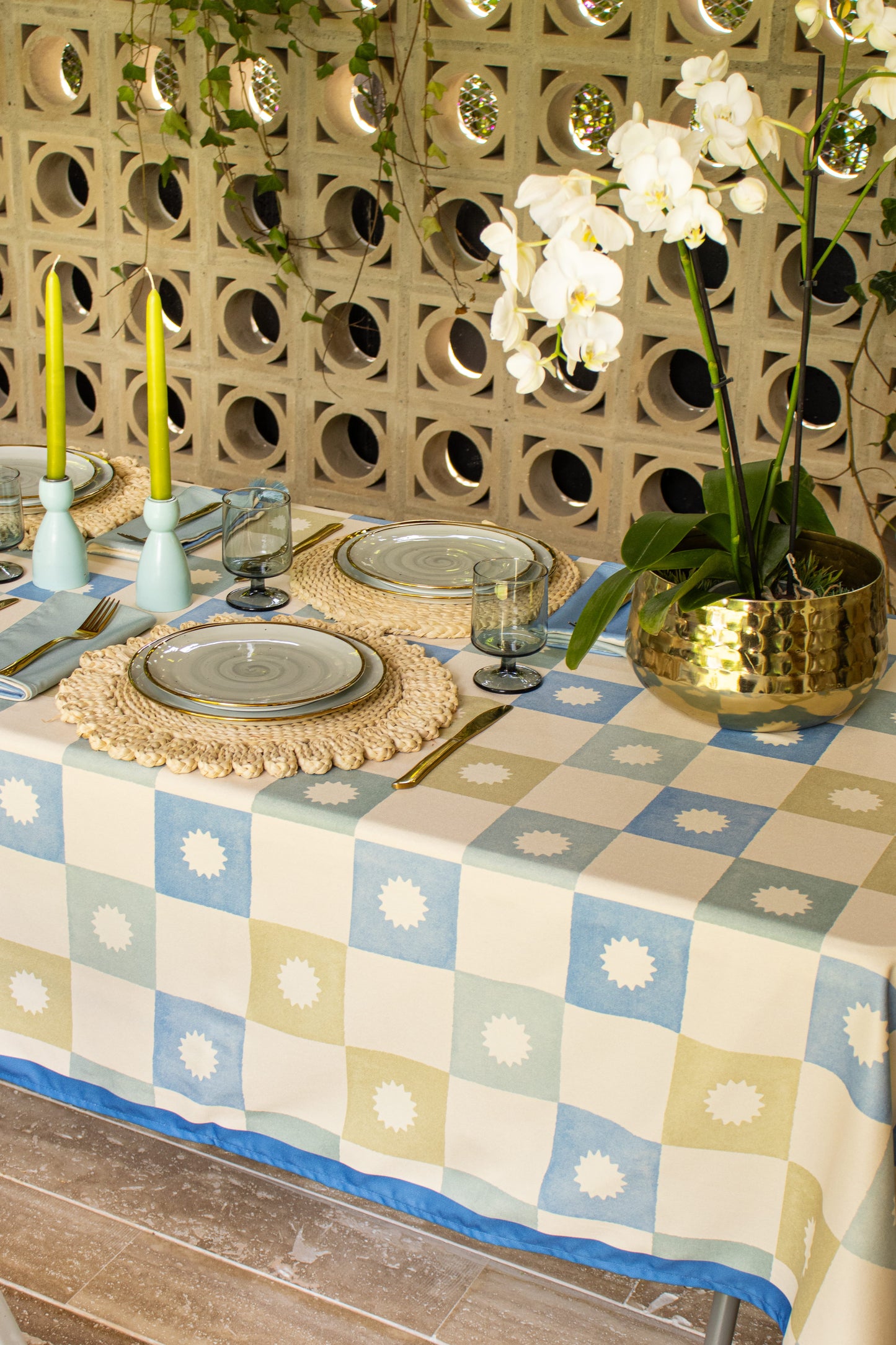 Grid Blue Tablecloth