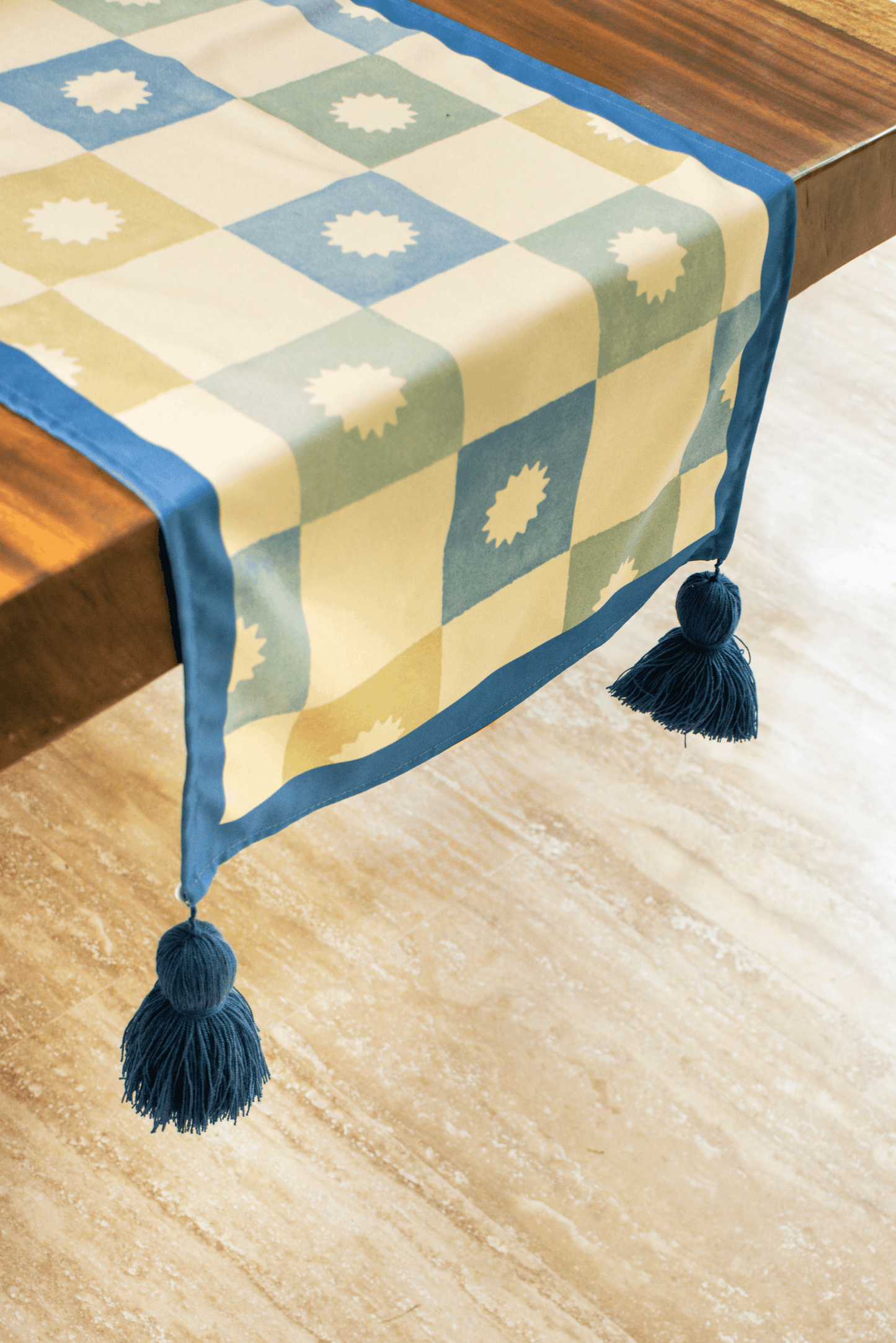 Grid Blue Table Runner