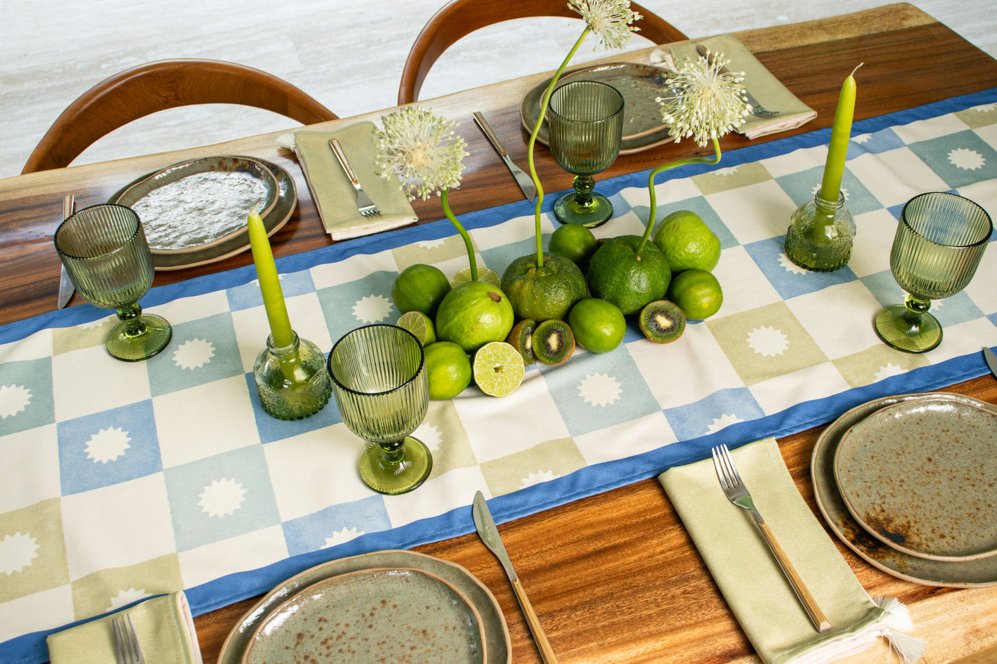 Grid Blue Table Runner