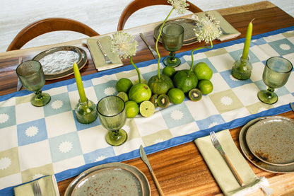 Grid Blue Table Runner
