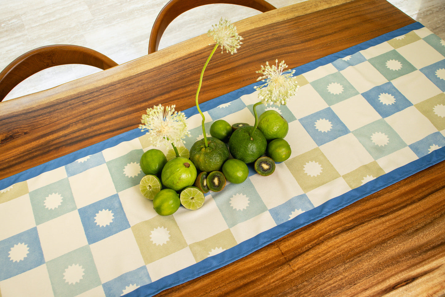 Grid Blue Table Runner